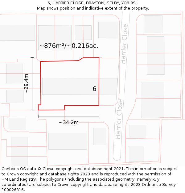 6, HARRIER CLOSE, BRAYTON, SELBY, YO8 9SL: Plot and title map