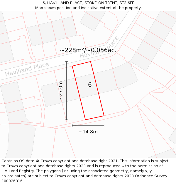 6, HAVILLAND PLACE, STOKE-ON-TRENT, ST3 6FF: Plot and title map