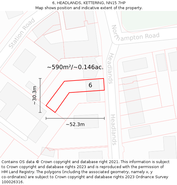 6, HEADLANDS, KETTERING, NN15 7HP: Plot and title map