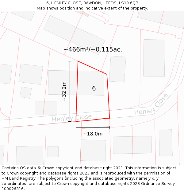6, HENLEY CLOSE, RAWDON, LEEDS, LS19 6QB: Plot and title map