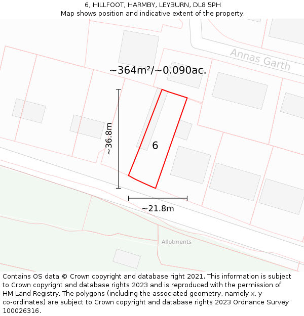 6, HILLFOOT, HARMBY, LEYBURN, DL8 5PH: Plot and title map