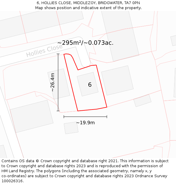 6, HOLLIES CLOSE, MIDDLEZOY, BRIDGWATER, TA7 0PN: Plot and title map