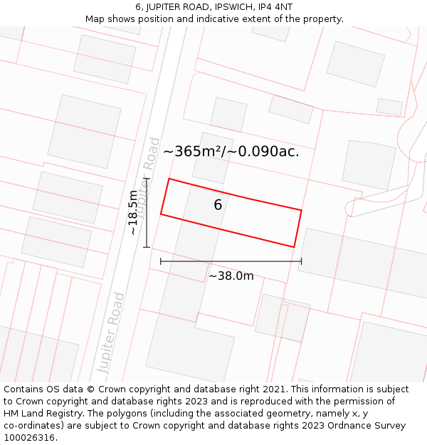 6, JUPITER ROAD, IPSWICH, IP4 4NT: Plot and title map