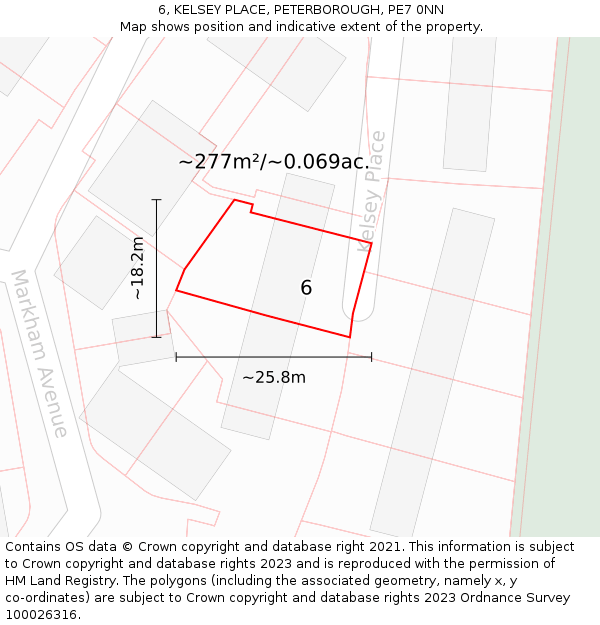 6, KELSEY PLACE, PETERBOROUGH, PE7 0NN: Plot and title map