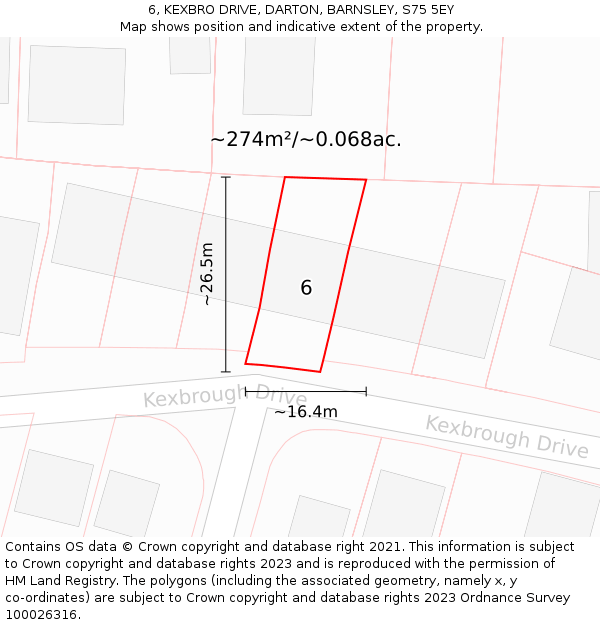6, KEXBRO DRIVE, DARTON, BARNSLEY, S75 5EY: Plot and title map