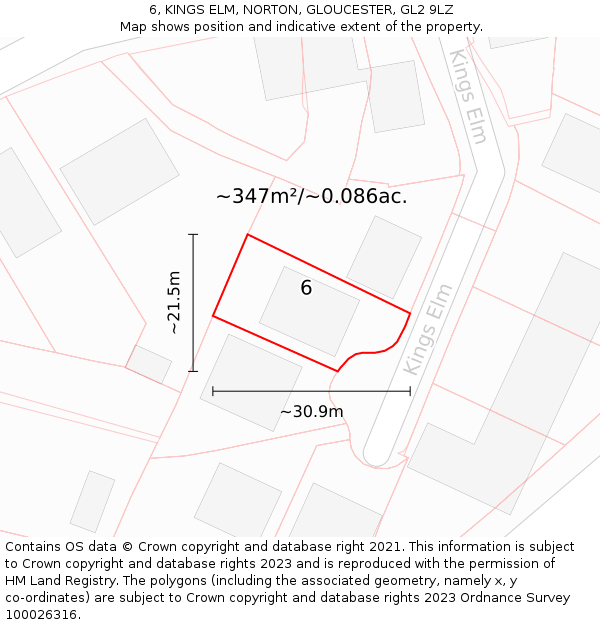 6, KINGS ELM, NORTON, GLOUCESTER, GL2 9LZ: Plot and title map