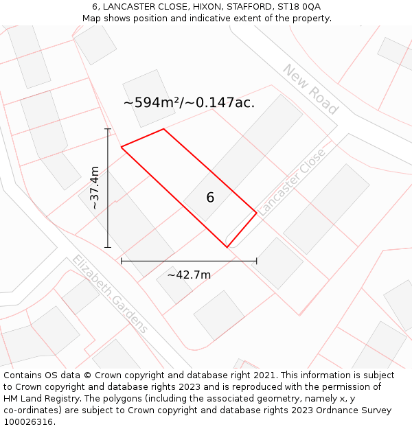 6, LANCASTER CLOSE, HIXON, STAFFORD, ST18 0QA: Plot and title map