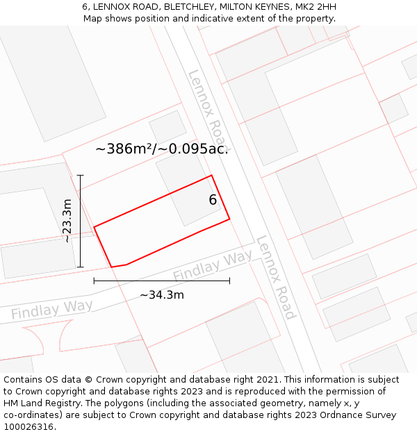 6, LENNOX ROAD, BLETCHLEY, MILTON KEYNES, MK2 2HH: Plot and title map