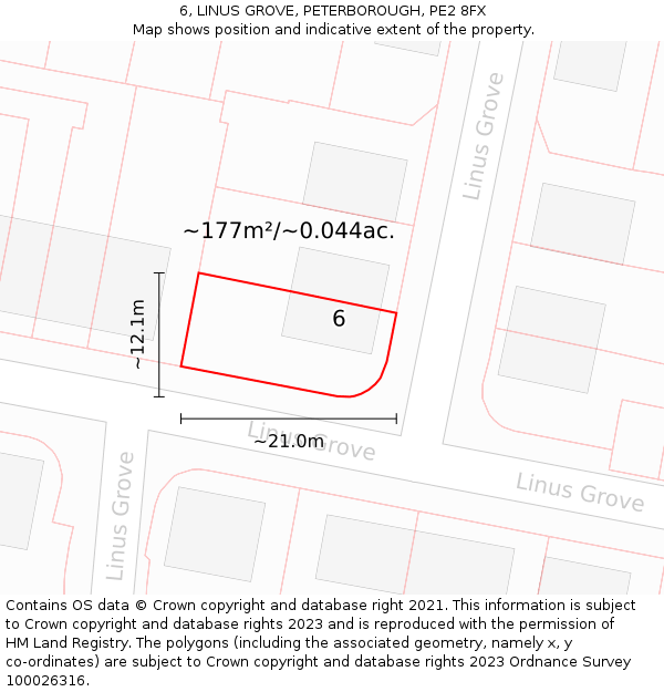 6, LINUS GROVE, PETERBOROUGH, PE2 8FX: Plot and title map