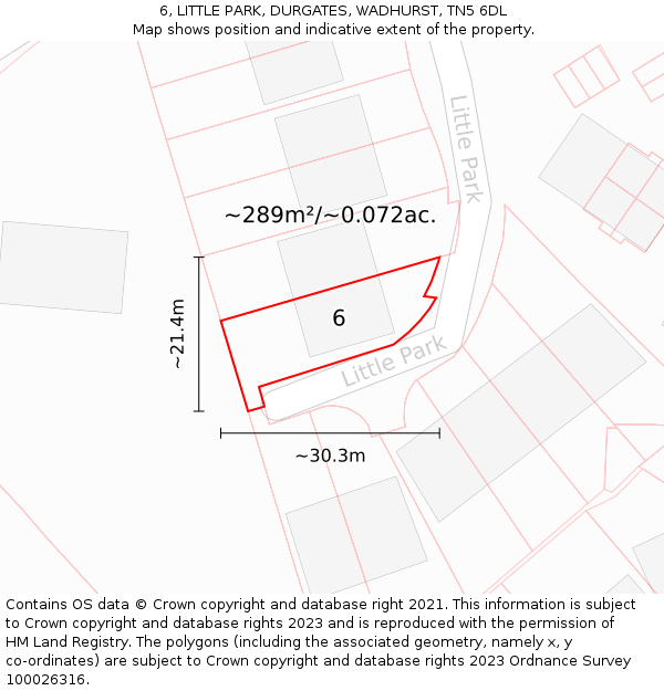 6, LITTLE PARK, DURGATES, WADHURST, TN5 6DL: Plot and title map