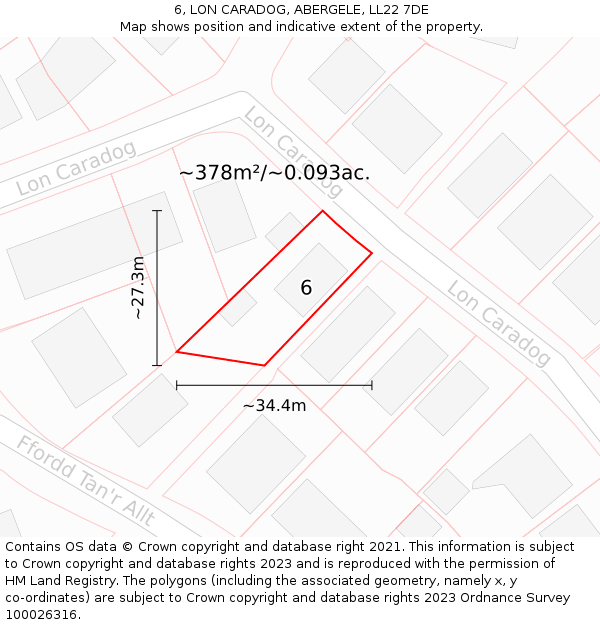 6, LON CARADOG, ABERGELE, LL22 7DE: Plot and title map