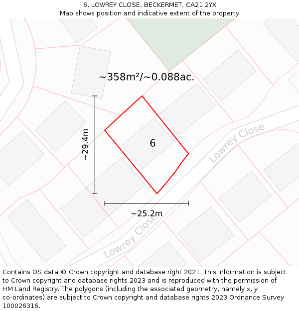 6, LOWREY CLOSE, BECKERMET, CA21 2YX: Plot and title map