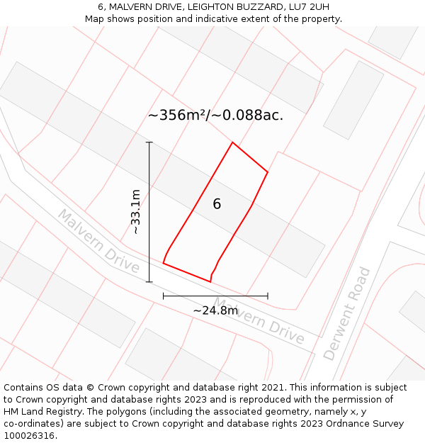 6, MALVERN DRIVE, LEIGHTON BUZZARD, LU7 2UH: Plot and title map