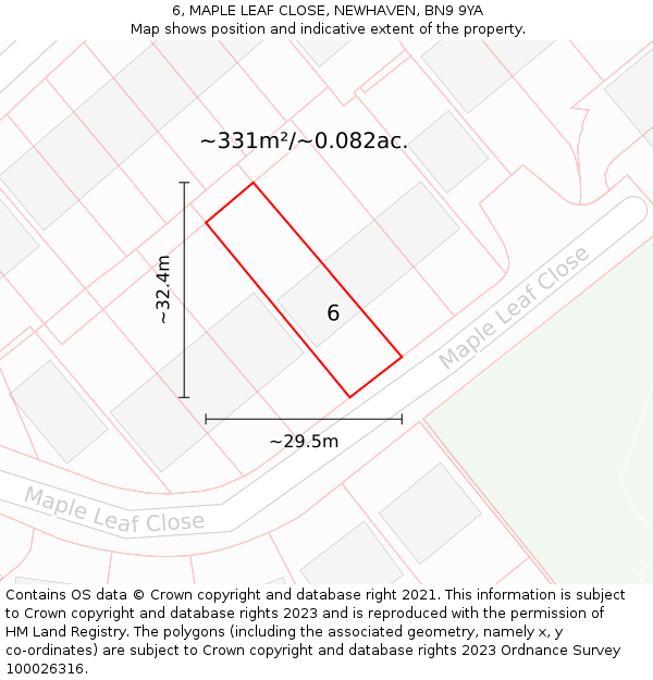 6, MAPLE LEAF CLOSE, NEWHAVEN, BN9 9YA: Plot and title map