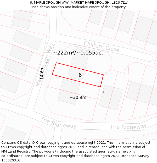 6, MARLBOROUGH WAY, MARKET HARBOROUGH, LE16 7LW: Plot and title map