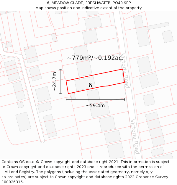 6, MEADOW GLADE, FRESHWATER, PO40 9PP: Plot and title map