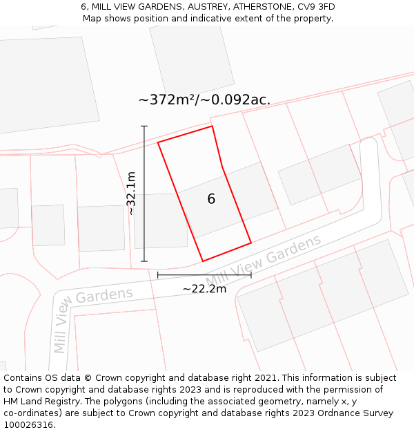 6, MILL VIEW GARDENS, AUSTREY, ATHERSTONE, CV9 3FD: Plot and title map