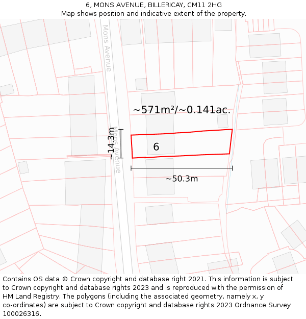 6, MONS AVENUE, BILLERICAY, CM11 2HG: Plot and title map