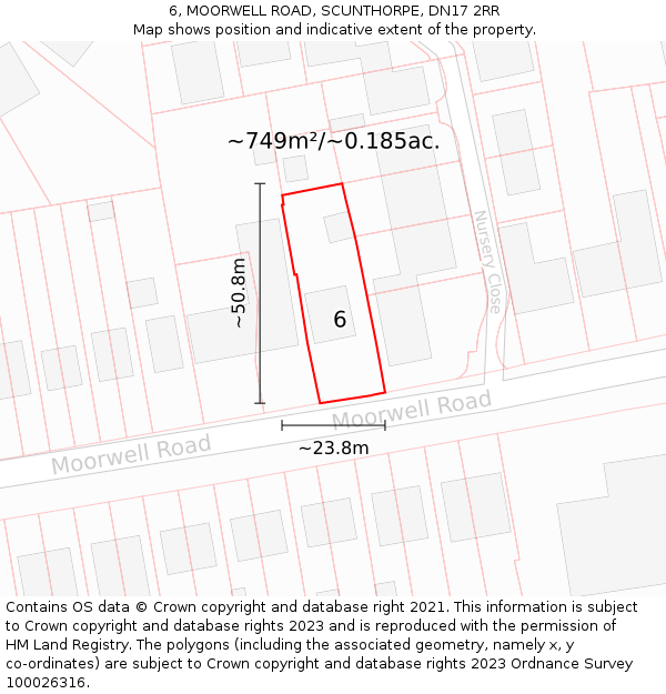 6, MOORWELL ROAD, SCUNTHORPE, DN17 2RR: Plot and title map