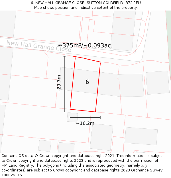 6, NEW HALL GRANGE CLOSE, SUTTON COLDFIELD, B72 1FU: Plot and title map