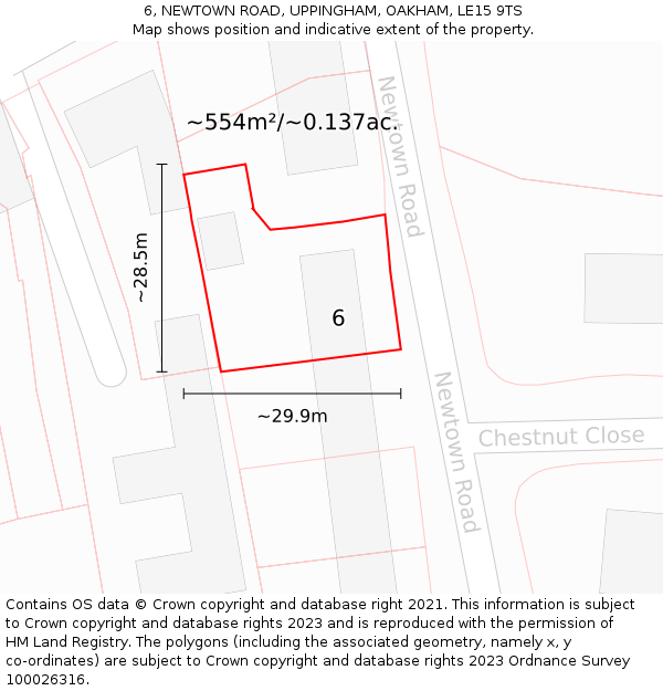 6, NEWTOWN ROAD, UPPINGHAM, OAKHAM, LE15 9TS: Plot and title map