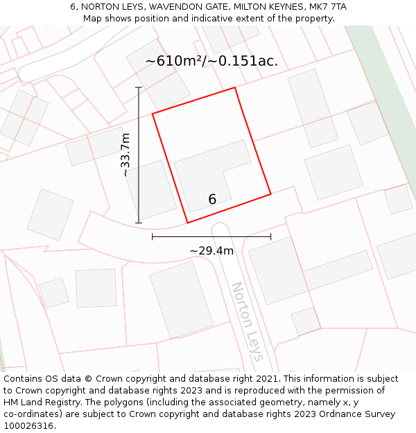 6, NORTON LEYS, WAVENDON GATE, MILTON KEYNES, MK7 7TA: Plot and title map