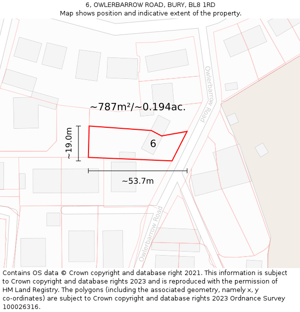 6, OWLERBARROW ROAD, BURY, BL8 1RD: Plot and title map
