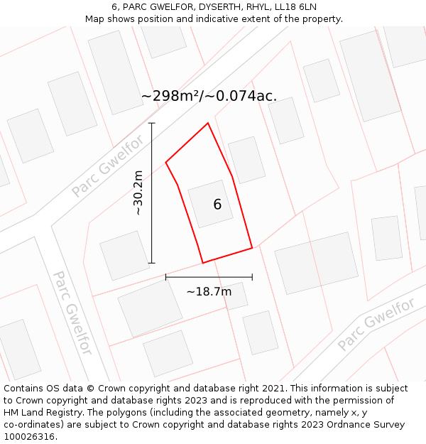 6, PARC GWELFOR, DYSERTH, RHYL, LL18 6LN: Plot and title map