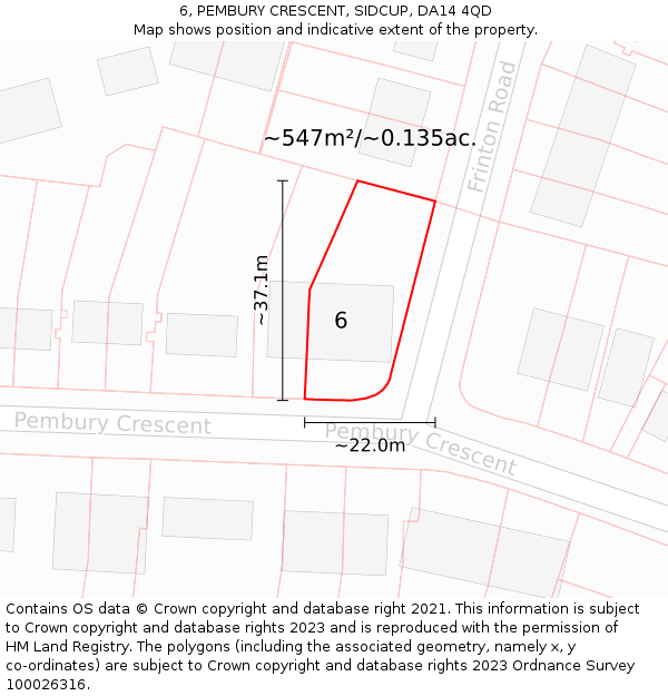 6, PEMBURY CRESCENT, SIDCUP, DA14 4QD: Plot and title map