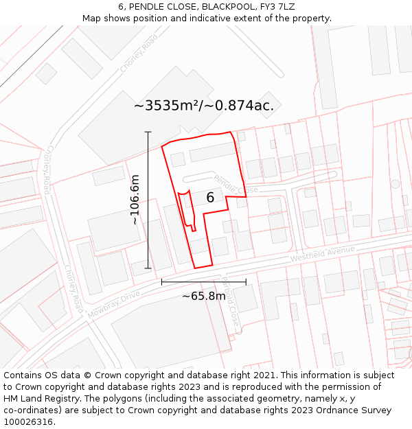 6, PENDLE CLOSE, BLACKPOOL, FY3 7LZ: Plot and title map