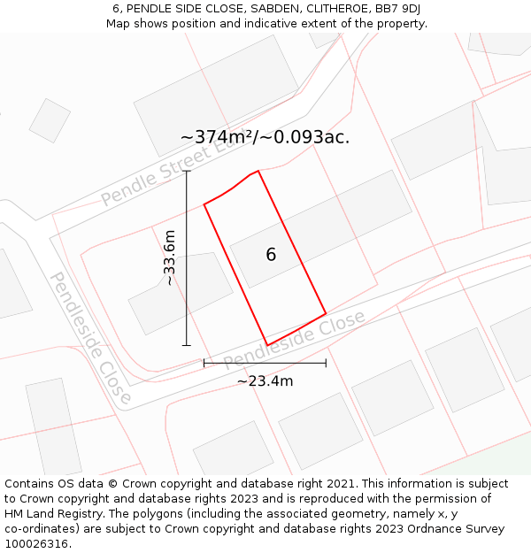 6, PENDLE SIDE CLOSE, SABDEN, CLITHEROE, BB7 9DJ: Plot and title map