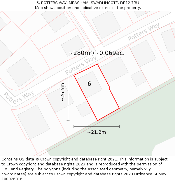 6, POTTERS WAY, MEASHAM, SWADLINCOTE, DE12 7BU: Plot and title map