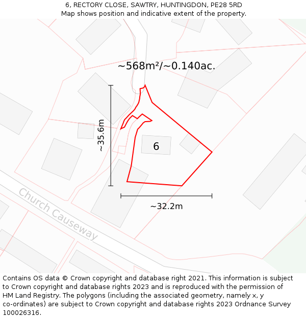 6, RECTORY CLOSE, SAWTRY, HUNTINGDON, PE28 5RD: Plot and title map
