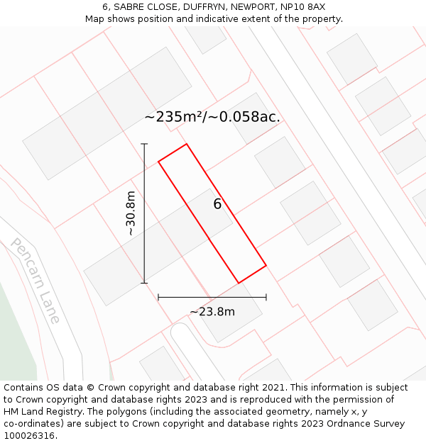 6, SABRE CLOSE, DUFFRYN, NEWPORT, NP10 8AX: Plot and title map