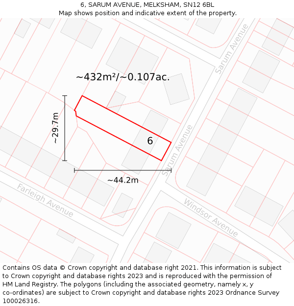 6, SARUM AVENUE, MELKSHAM, SN12 6BL: Plot and title map