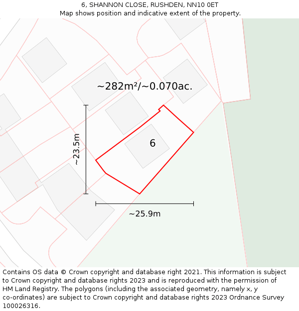 6, SHANNON CLOSE, RUSHDEN, NN10 0ET: Plot and title map