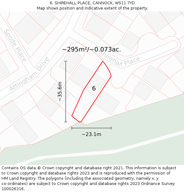 6, SHIREHALL PLACE, CANNOCK, WS11 7YD: Plot and title map
