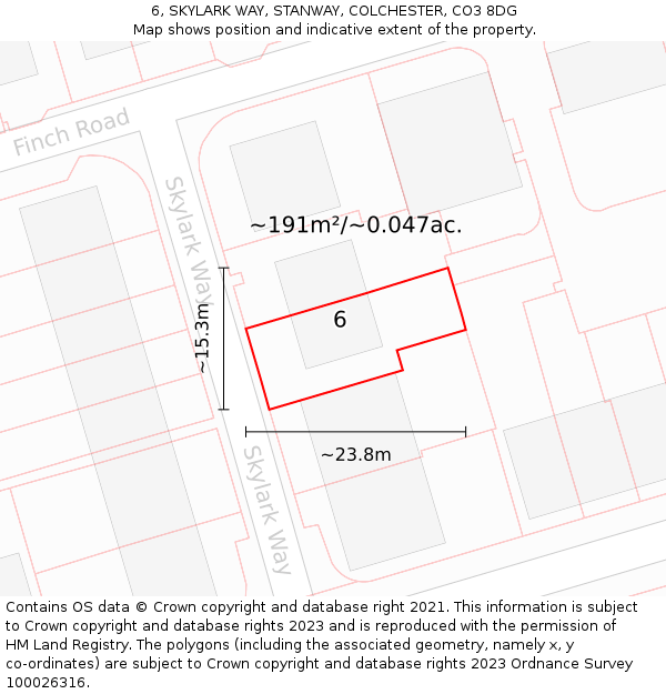 6, SKYLARK WAY, STANWAY, COLCHESTER, CO3 8DG: Plot and title map