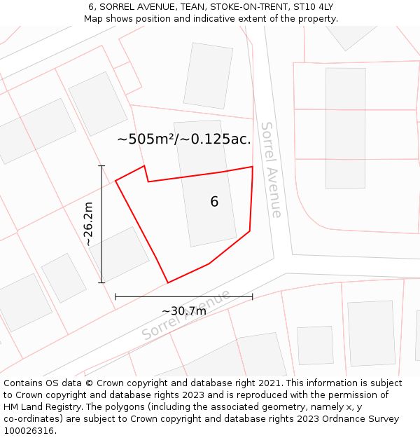 6, SORREL AVENUE, TEAN, STOKE-ON-TRENT, ST10 4LY: Plot and title map