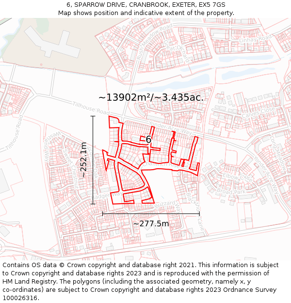 6, SPARROW DRIVE, CRANBROOK, EXETER, EX5 7GS: Plot and title map