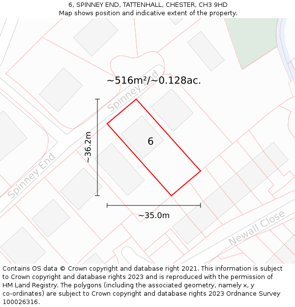 6, SPINNEY END, TATTENHALL, CHESTER, CH3 9HD: Plot and title map