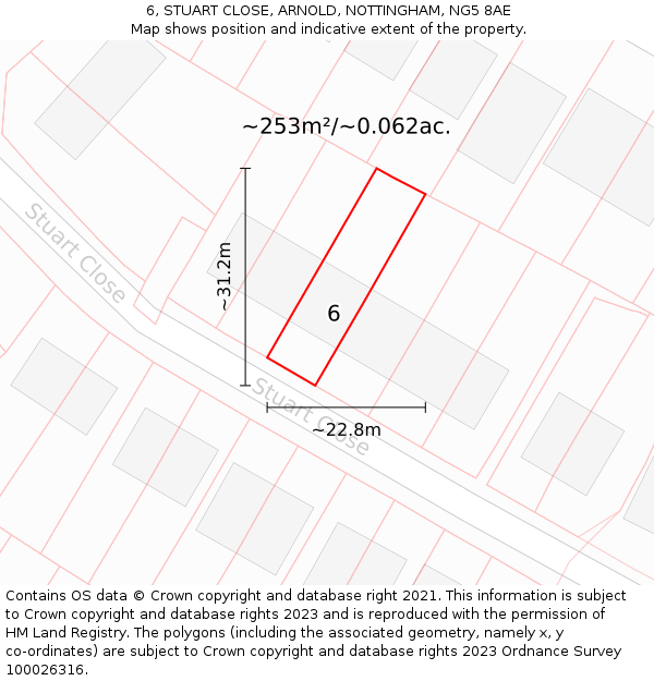 6, STUART CLOSE, ARNOLD, NOTTINGHAM, NG5 8AE: Plot and title map