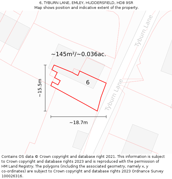 6, TYBURN LANE, EMLEY, HUDDERSFIELD, HD8 9SR: Plot and title map