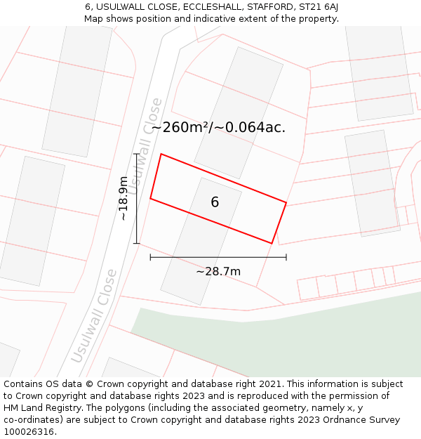 6, USULWALL CLOSE, ECCLESHALL, STAFFORD, ST21 6AJ: Plot and title map