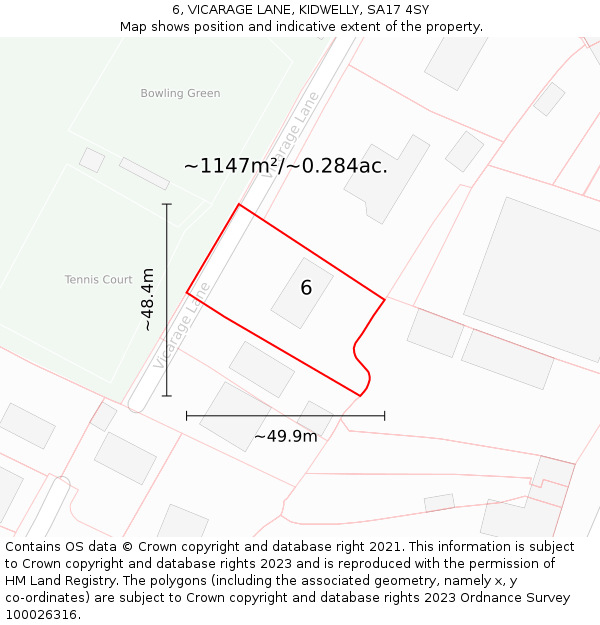 6, VICARAGE LANE, KIDWELLY, SA17 4SY: Plot and title map