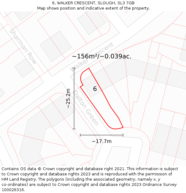 6, WALKER CRESCENT, SLOUGH, SL3 7GB: Plot and title map