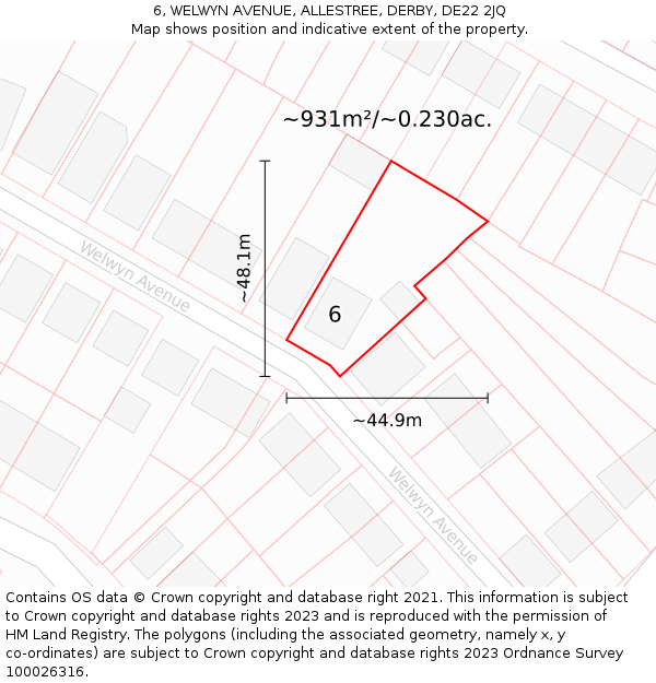 6, WELWYN AVENUE, ALLESTREE, DERBY, DE22 2JQ: Plot and title map
