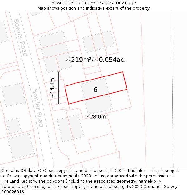 6, WHITLEY COURT, AYLESBURY, HP21 9QP: Plot and title map