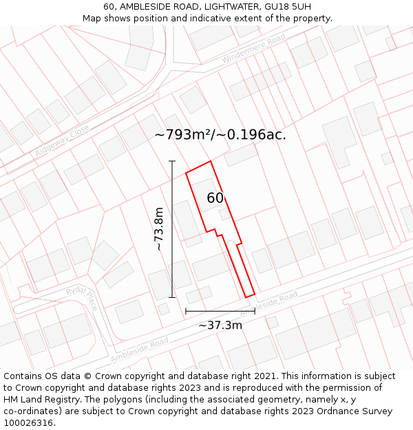 60, AMBLESIDE ROAD, LIGHTWATER, GU18 5UH: Plot and title map