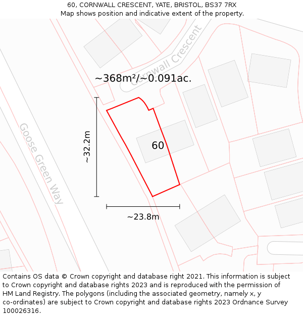 60, CORNWALL CRESCENT, YATE, BRISTOL, BS37 7RX: Plot and title map